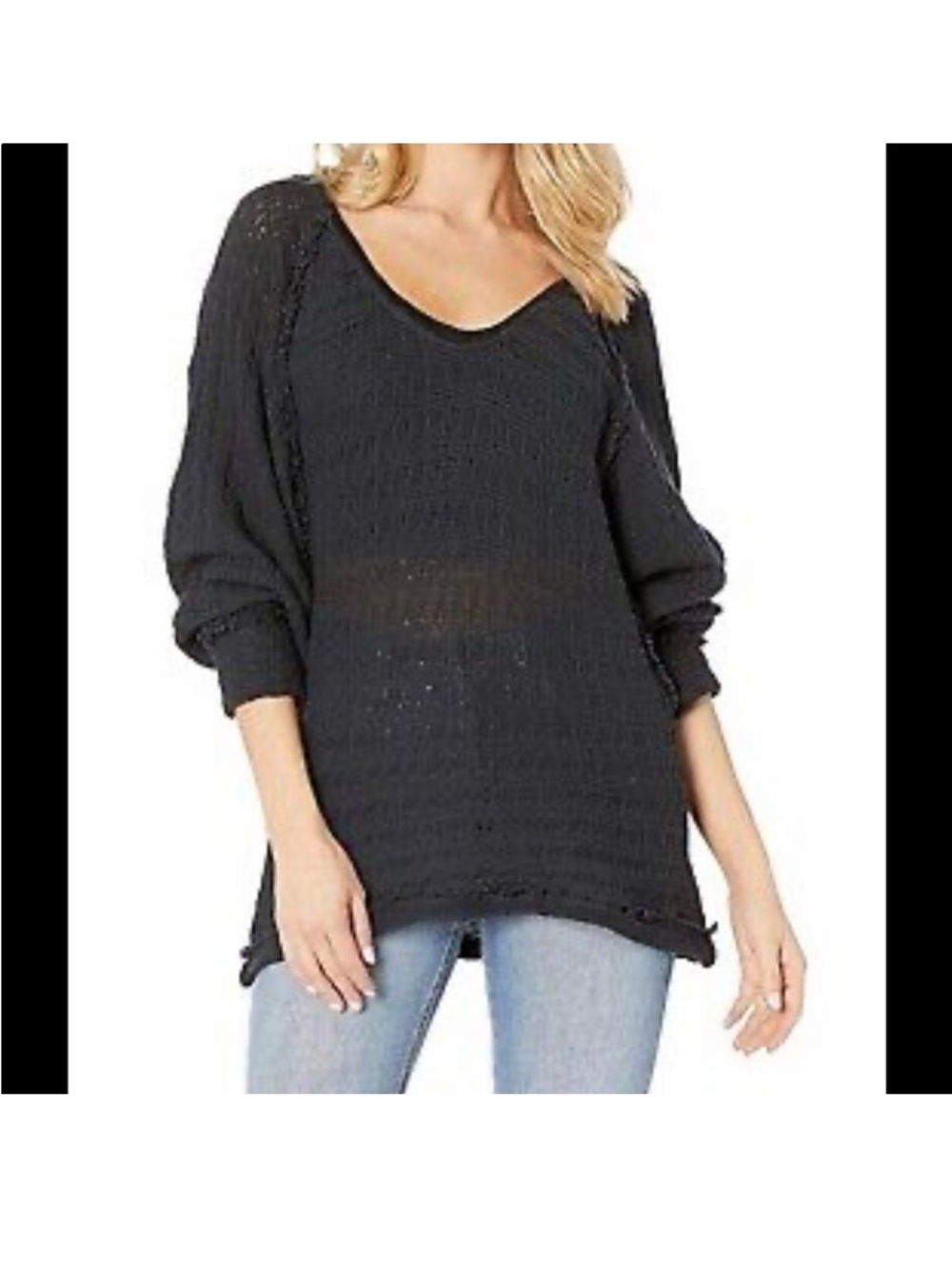 We The Free Black Scoop Neck Lightweight Knit Sweater